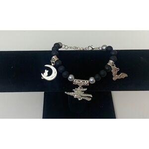 Handmade Halloween Bracelet W/Flying Witch Charm And 2 Other Chains.